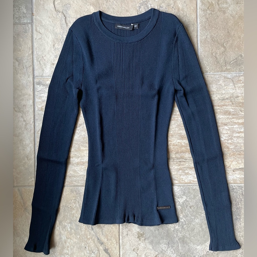 Navy Blue Ribbed Long Sleeve